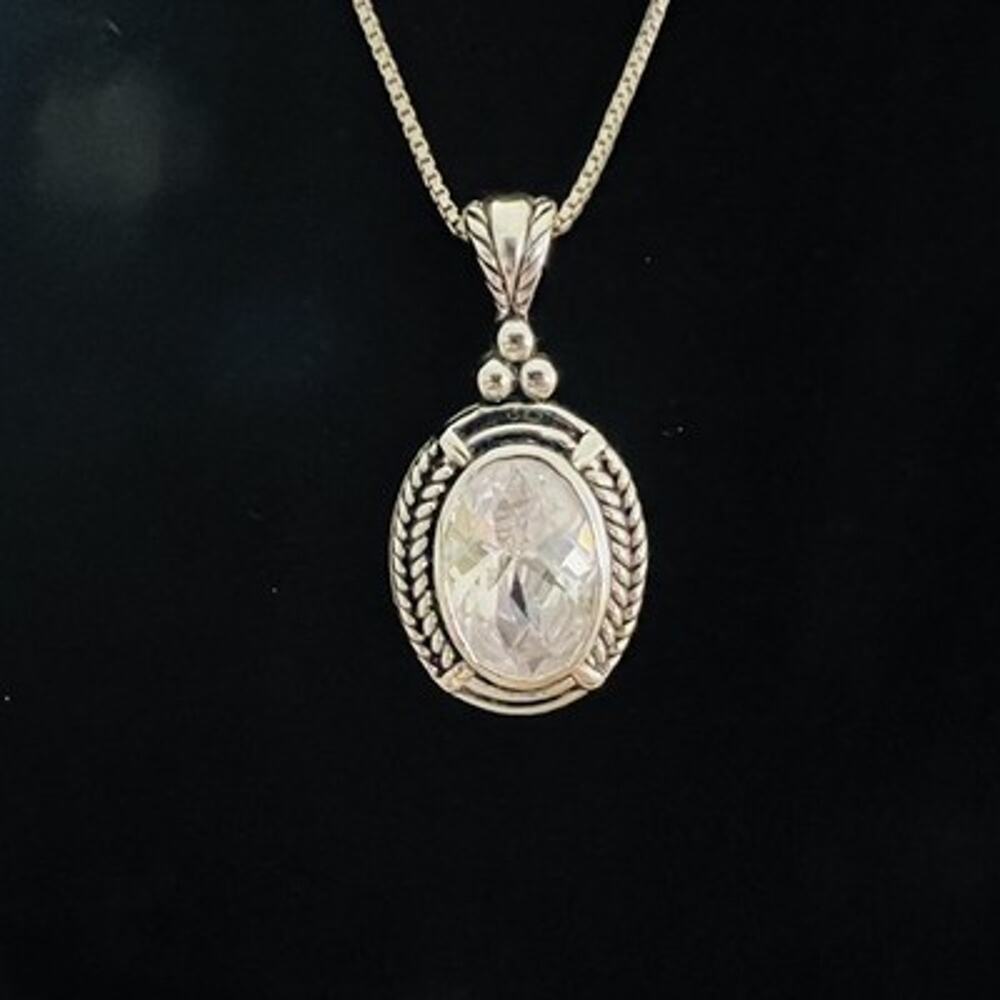 Vintage 925 Silver with Gemstone Pendant Necklace 16 in